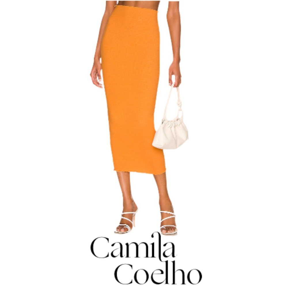 CAMILA COELHO | Logan Midi Skirt Orange Summer Beach Vacation Bodycon Ribbed